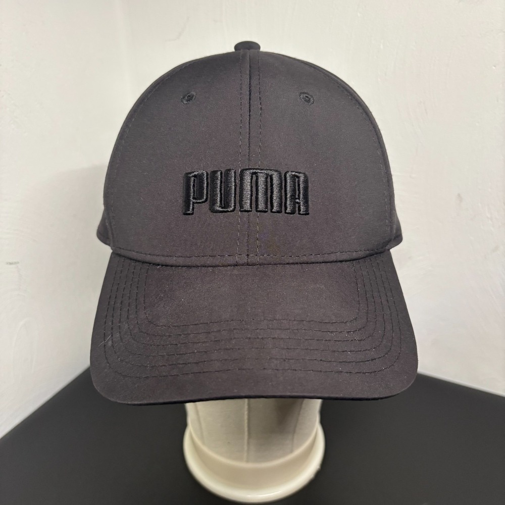 PUMA Stretch Fitted Hat Black L/XL Lightweight‎ Embroidered Logo Vented Athletic